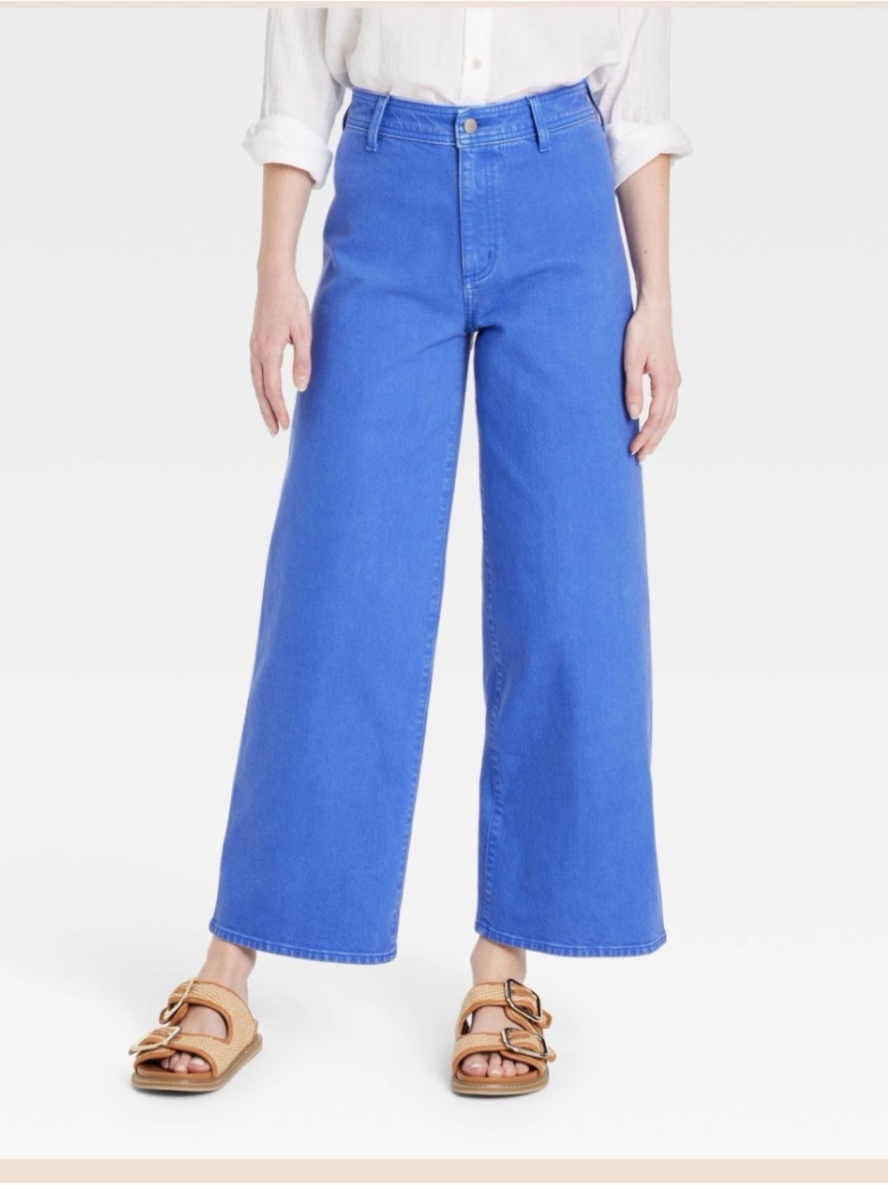 NWT High-Rise Sailor Wide-Leg Ankle Jeans in Bright Blue Cotton Denim relaxed
